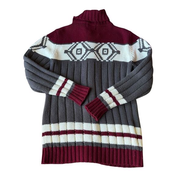 Vintage Retro Sigallo Knit Cardigan big collar, Gray, Maroon & Cream size medium - Picture 12 of 12
